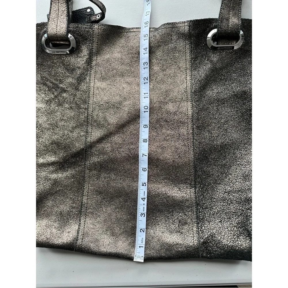 B. Makowsky Metallic Bronze Leather Large Hobo Shoulder Bag with Studded Handle - Picture 15 of 16